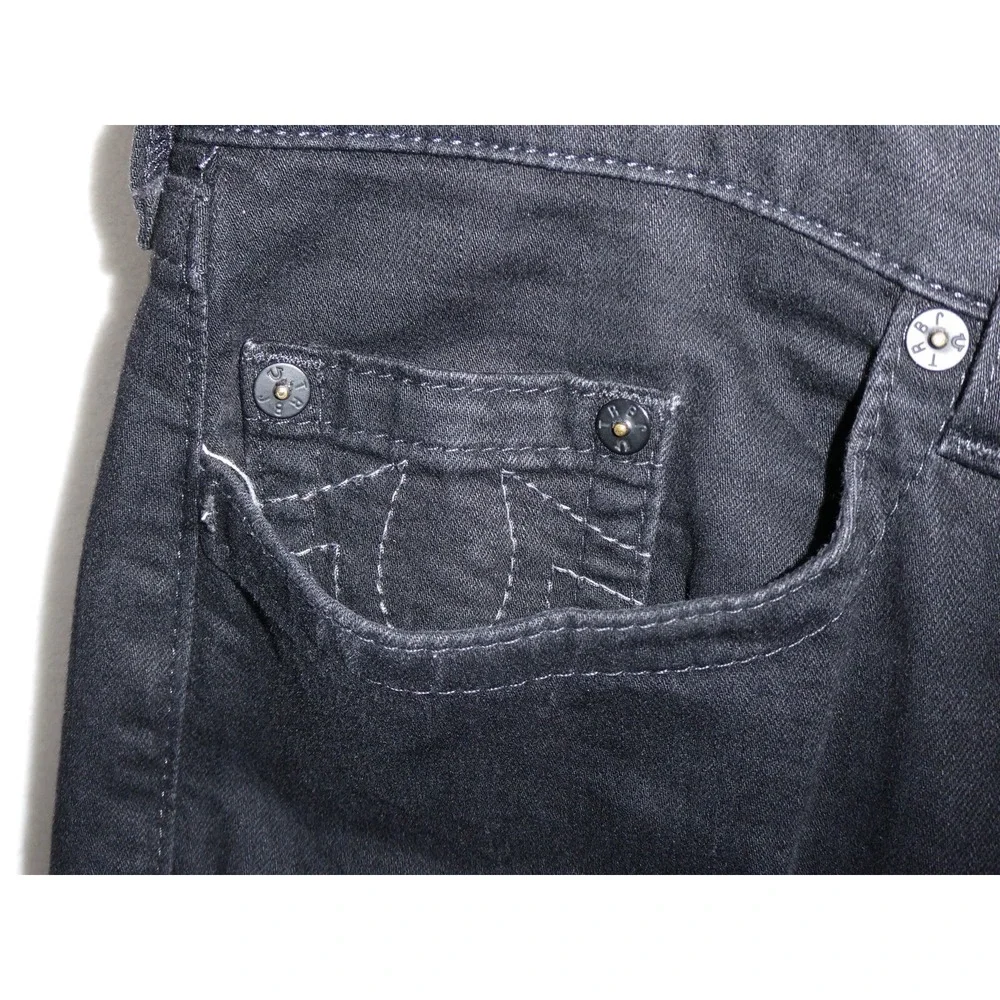 True Religion Jeans Mens Size 38x28 Black Ricky Slim‎ Drop Rise Stretch Denim